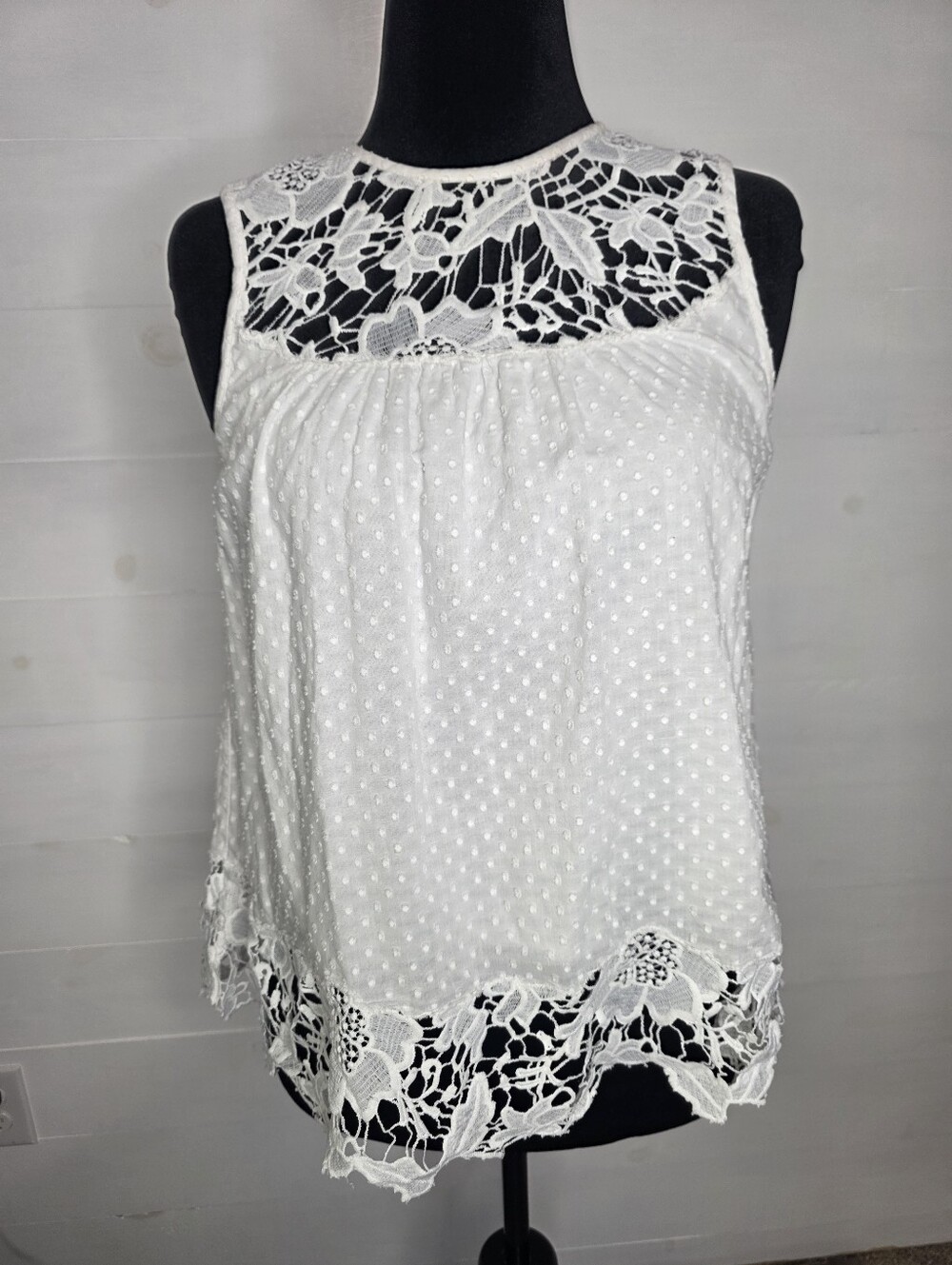 Anthropologie Aeliana Swiss Dot Lace Sleeveless Blouse Boho Coquette Dollette.XS